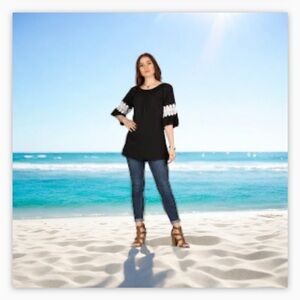 Gorgeous Black W/ Crochet Lace Sleeve Detail Tunic Top--Lagenlook -NWOT-Sz S-M☀️